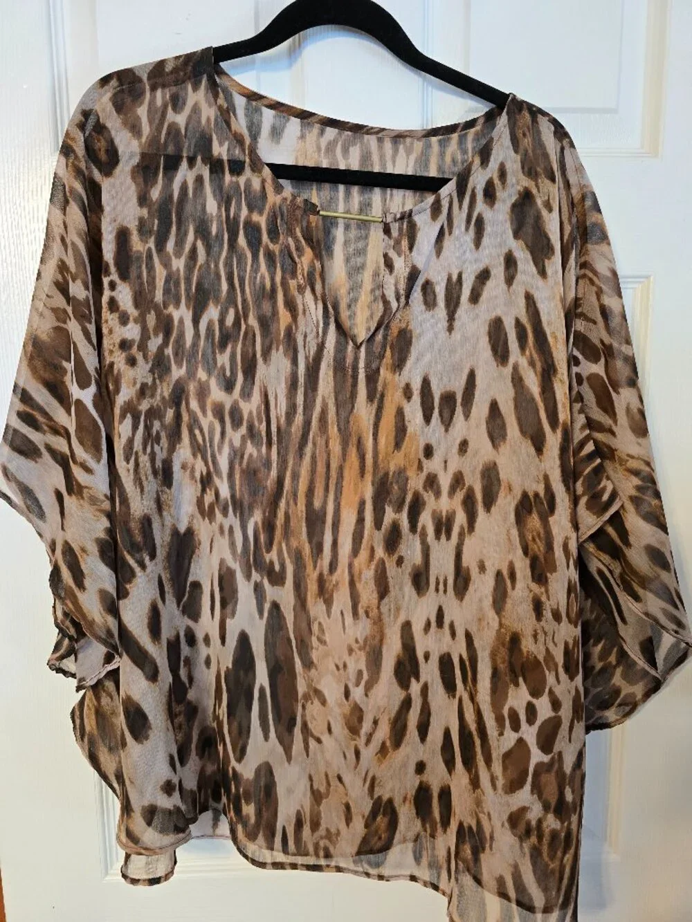 Women's Brown Animal Print Poncho Topper - EUC
